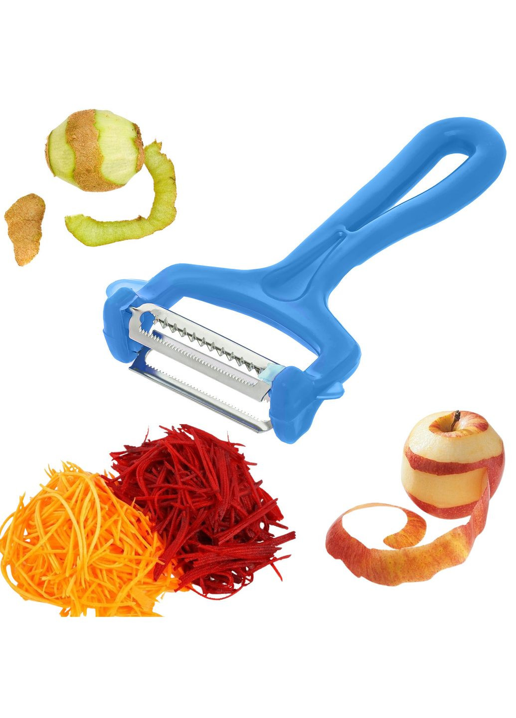 Овочечистка економка зубчаста та шинковка 2 в 1 для нарізування соломкою овочів і фруктів корейської моркви 13 см Kitchette (274382603)