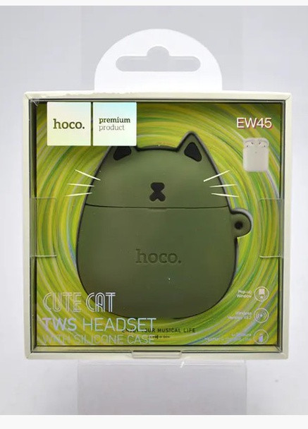 Беспроводные наушники EW45 Magic Cat (TWS, Bluetooth 5.3, зарядный чехол, в виде котика) Зеленый Hoco (257562106)