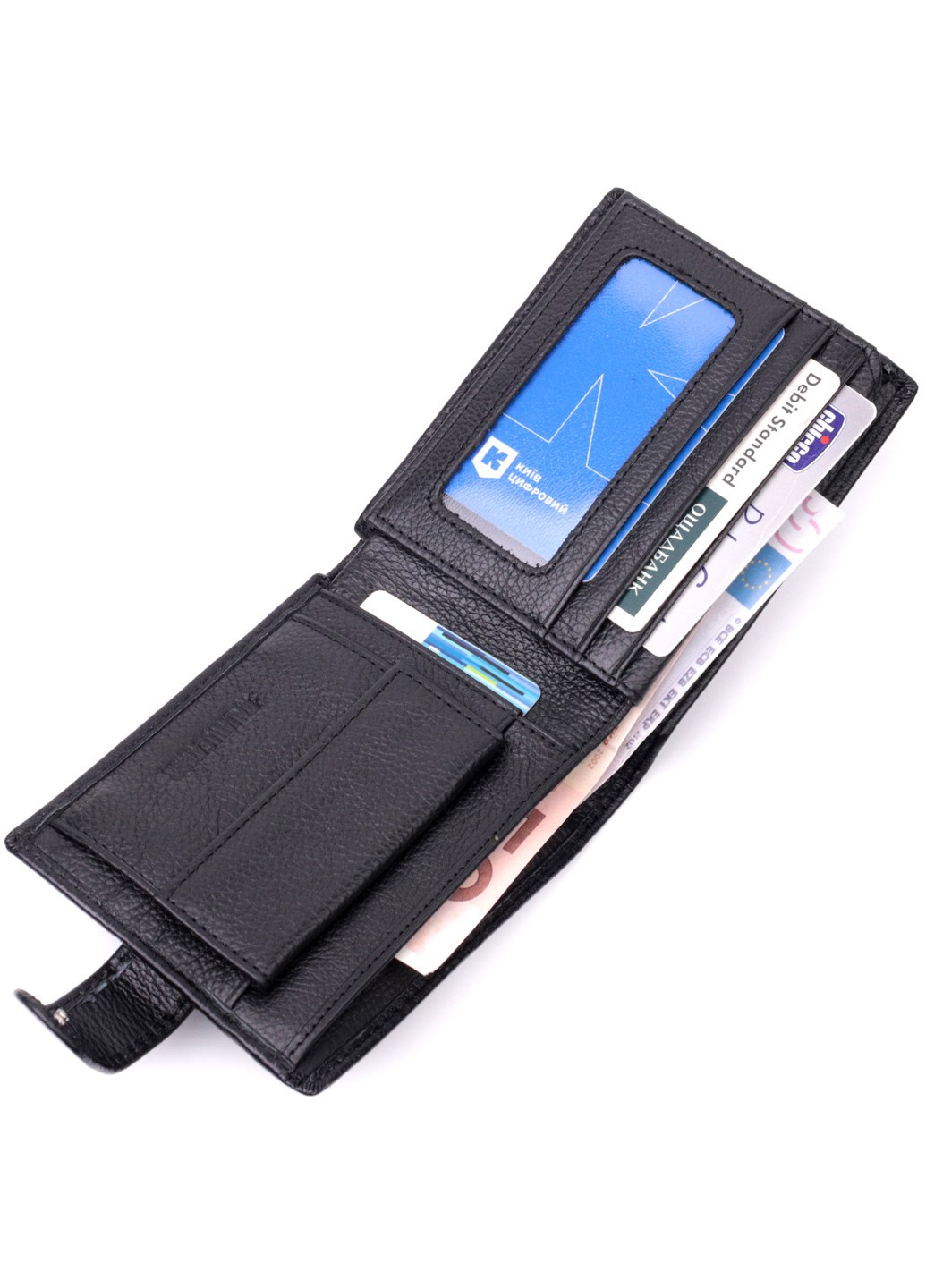 Горизонтальний чоловічий гаманець із натуральної шкіри 22443 Чорний st leather (278001137)