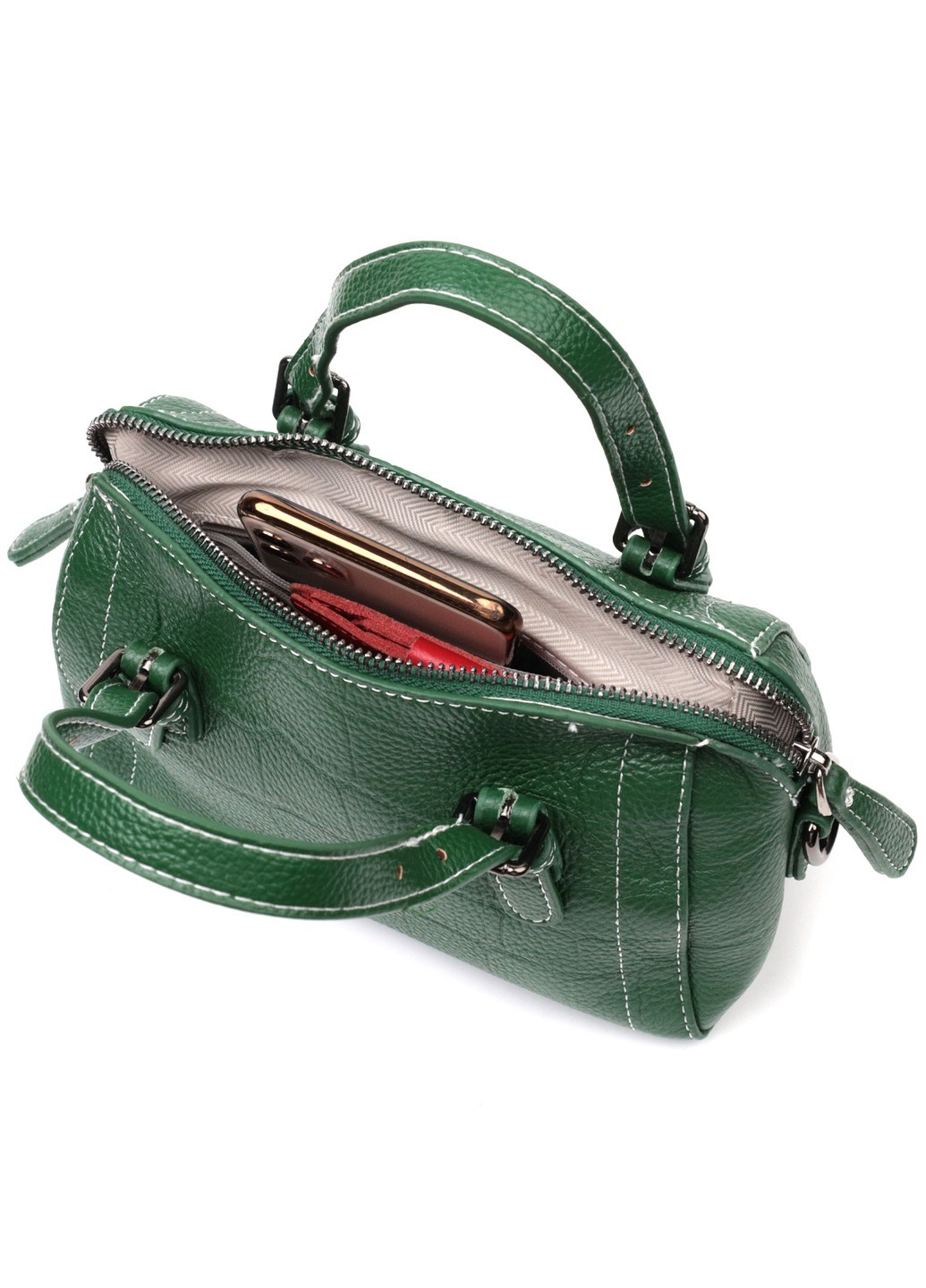 Небольшая женская сумка с двумя ручками из натуральной кожи 22359 Зеленая Vintage (276457644)