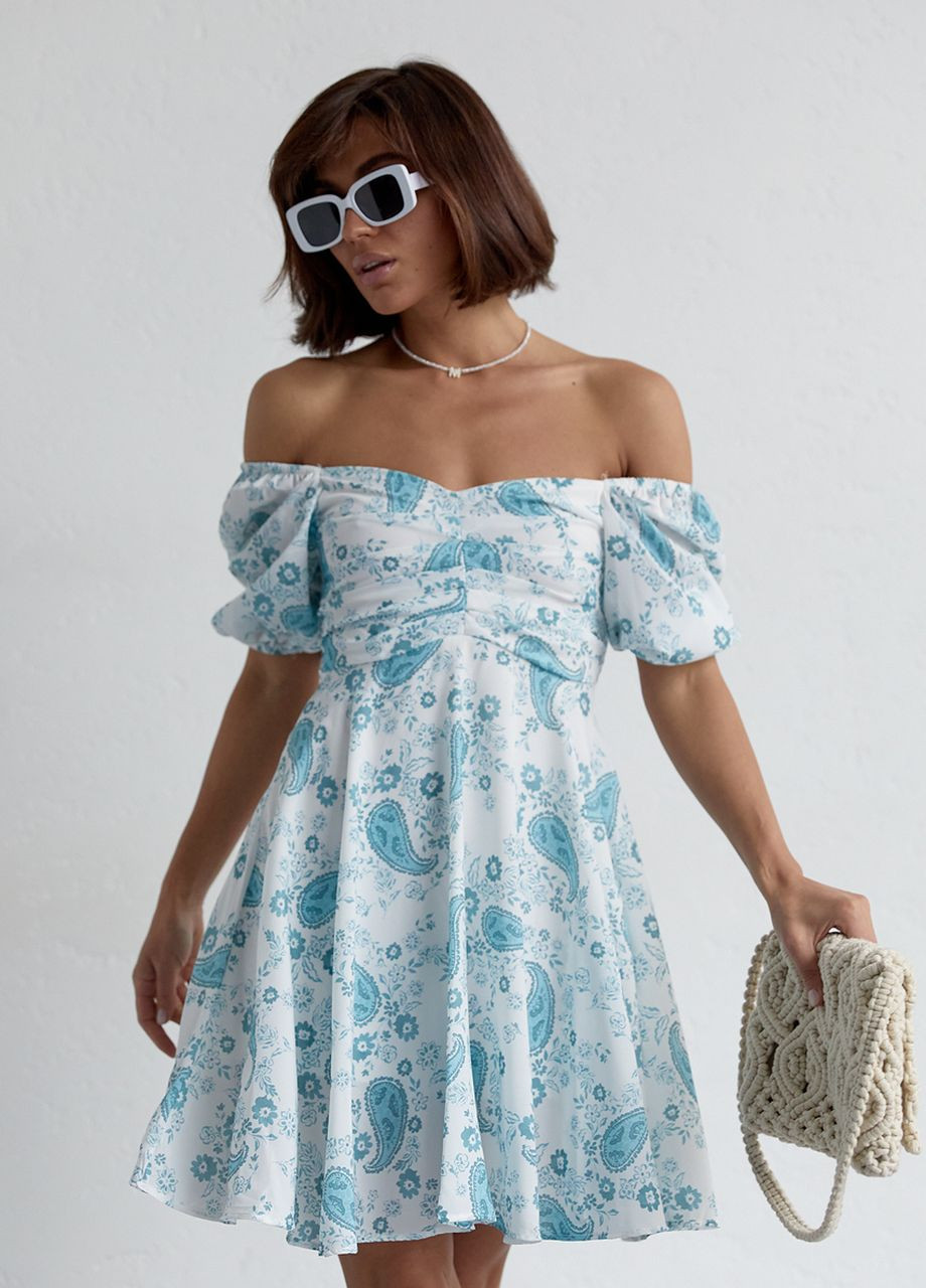 Бирюзовое откровенный летнее платье мини с драпировкой спереди - бирюзовый Lurex