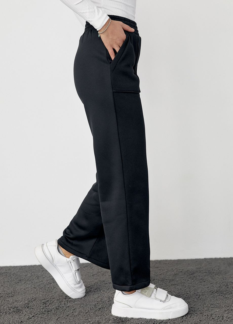 Трикотажные штаны на флисе с накладными карманами - черный Lurex (266555801)
