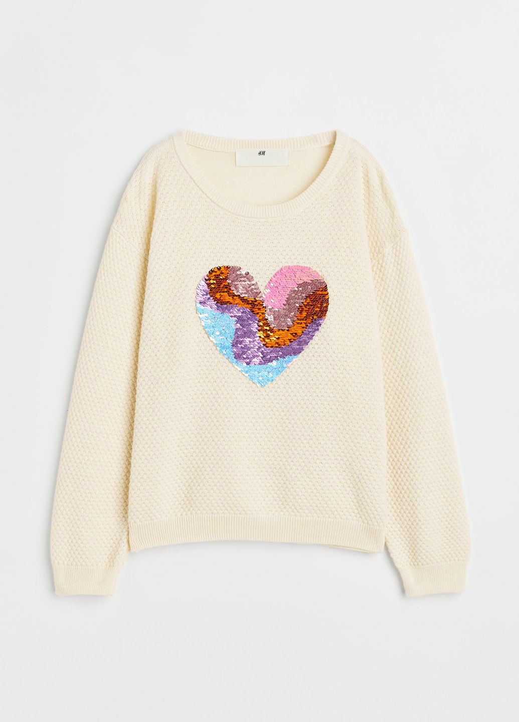 Бежевый демисезонный свитер с мотивом сердце H&M