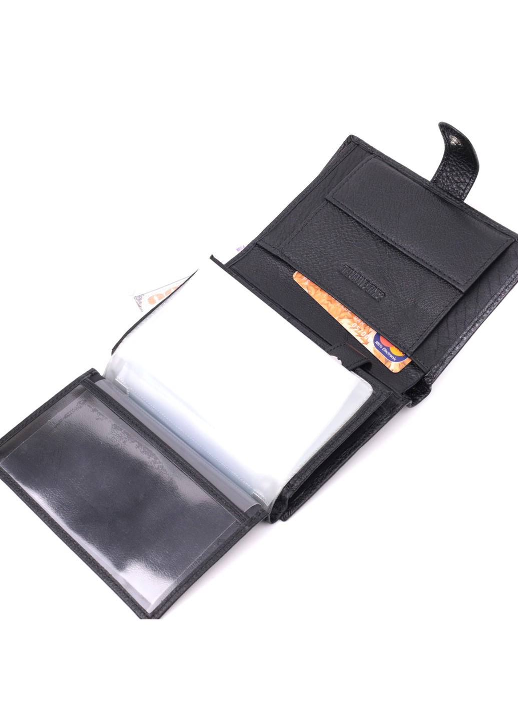 Практичный мужской бумажник с блоком под документы из натуральной кожи 22478 Черный st leather (278000970)