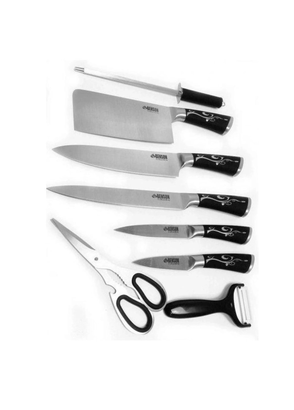 Набор ножей 8 в 1 с подставкой BN 403 Benson чёрные, нержавеющая сталь