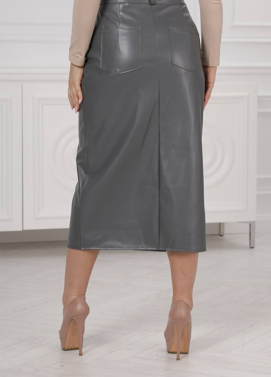 Сіра женская юбка из ко-кожи цвет серй р.50/52 446877 New Trend
