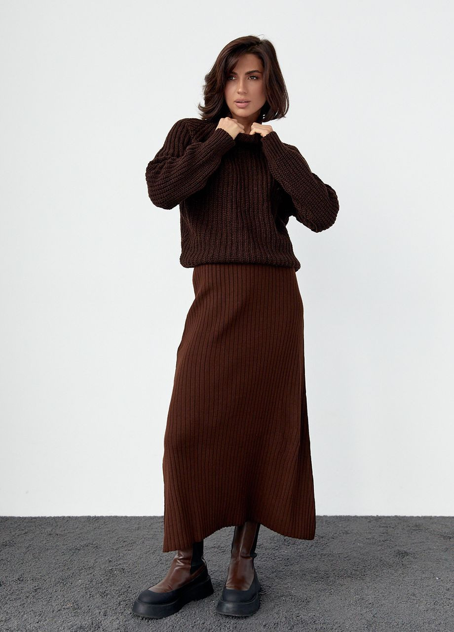 Темно-коричневый зимний женский свитер с рукавами-регланами - темно-коричневый Lurex