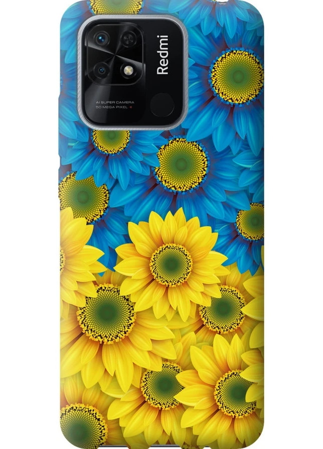 Силиконовый чехол 'Жёлто-голубые цветы' для Endorphone Xiaomi Redmi 10C (257837861)