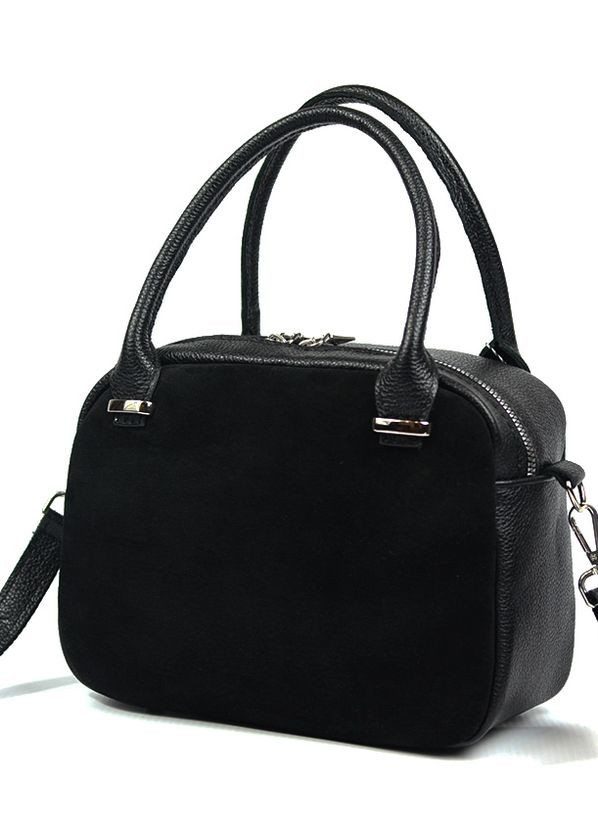 Замшева жіноча чорна маленька шкіряна сумка крос боді з ручками Serebro (276534085)