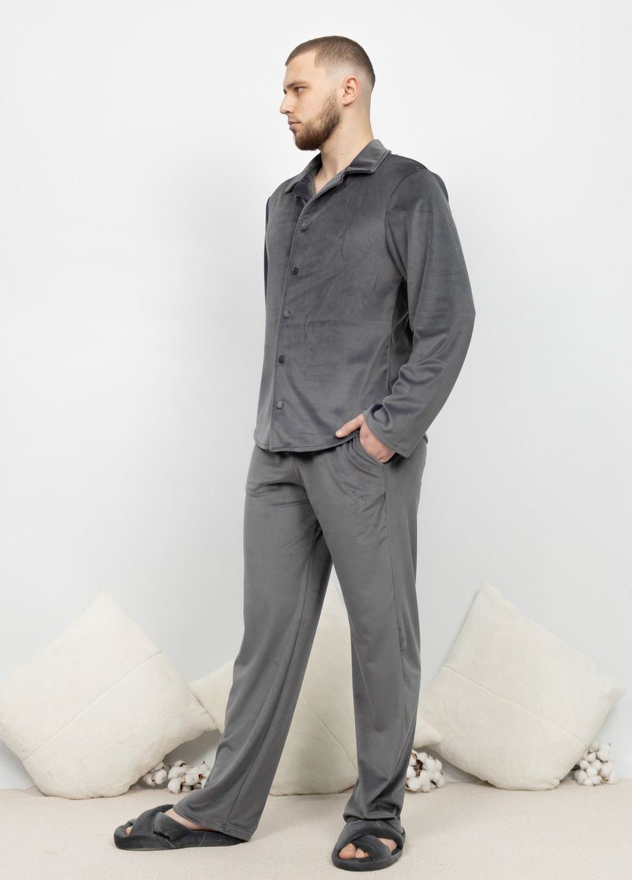Пижама костюм мужской домашний велюровый рубашка со штанами Графит Maybel (276970334)