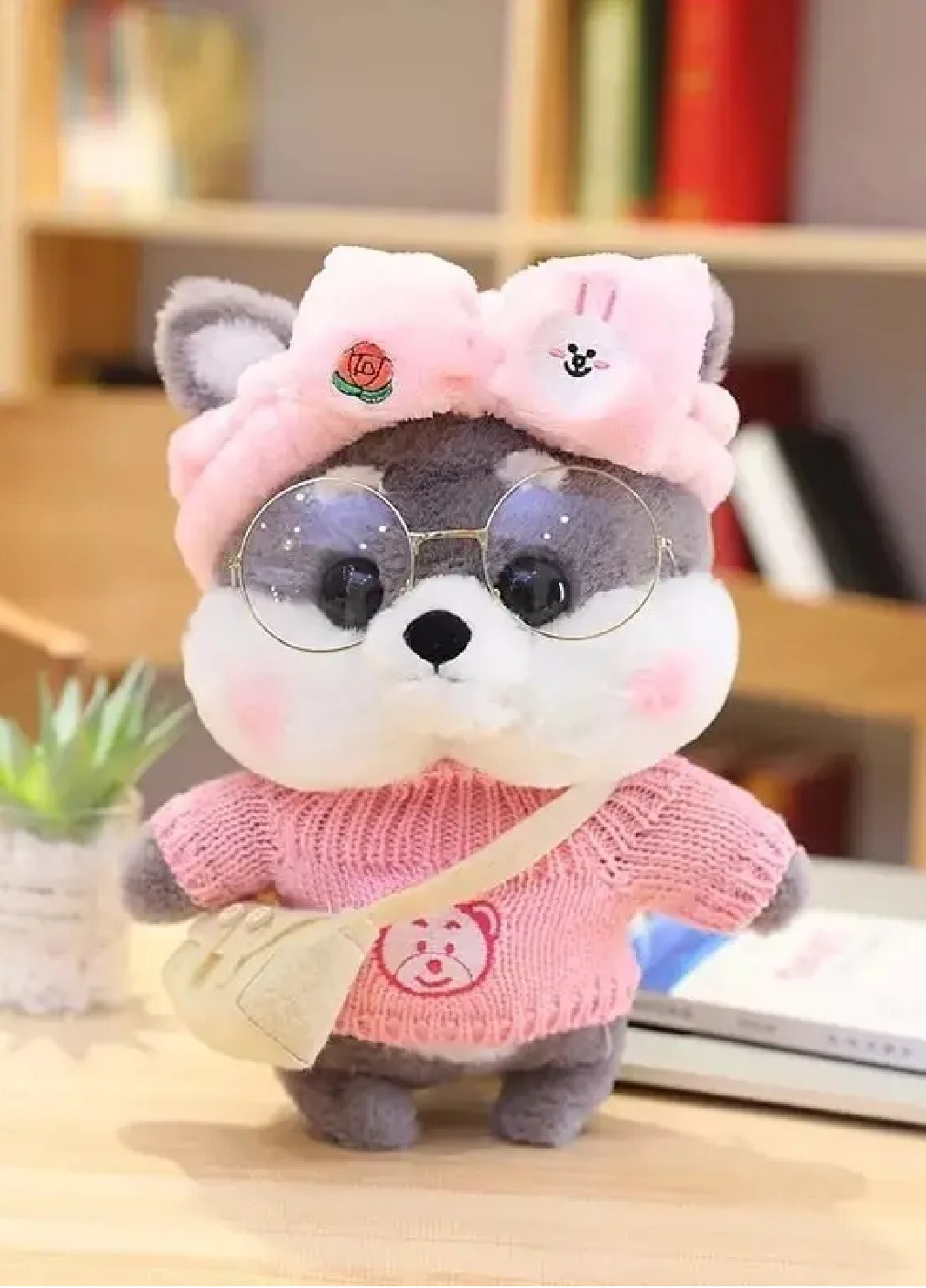 Мягкая плюшевая игрушка для детей девочек мальчиков собачка шиба-ину Лалафанфан 30 см (475314-Prob) Серая в розовом свитере Unbranded (265535906)