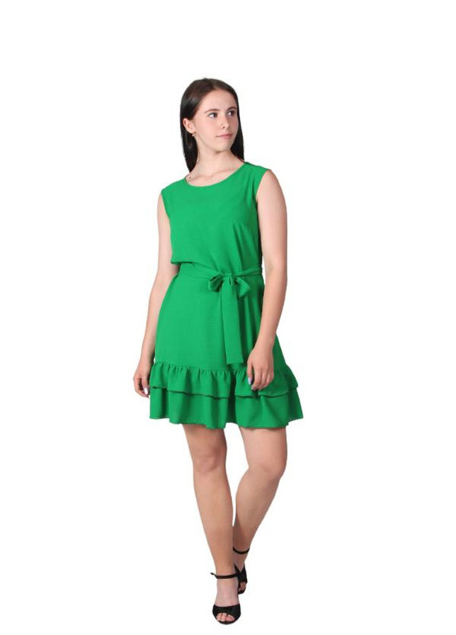 Зеленое кэжуал платье женское 439 однотонный жатка зеленое Актуаль