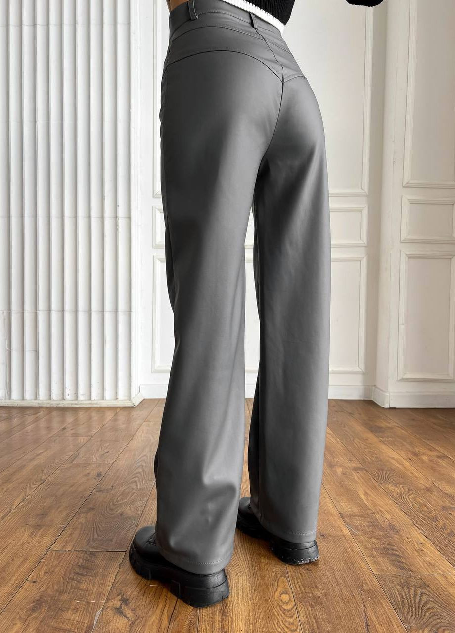 Женские брюки из эко-кожи цвет серый р.46 445246 New Trend - (268984009)
