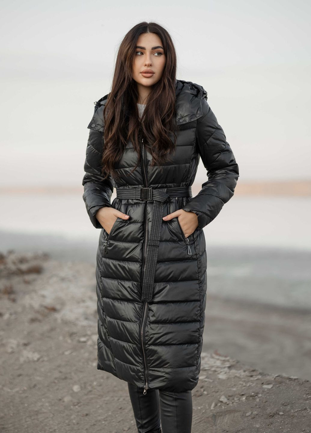 Чорне зимнє Жіноче зимове довге пальто 11688 Fodarlloy
