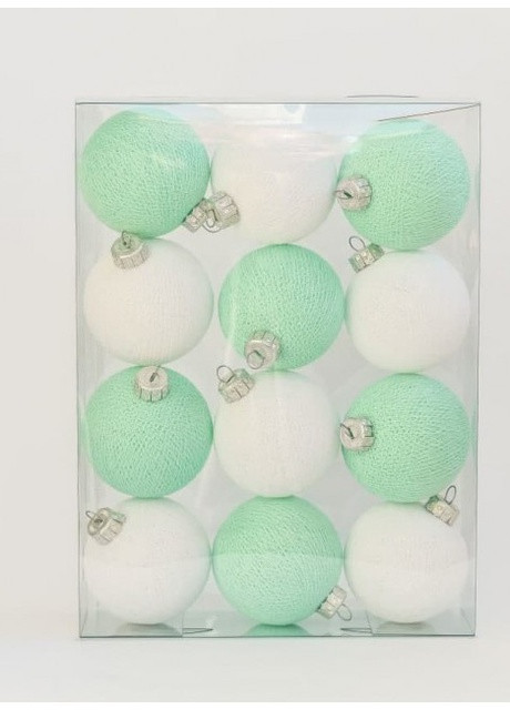 Набір ялинкових іграшок з нитяних кульок 6,5 см, 12 шт Біло-бірюзовий Cotton Ball Lights (257986226)