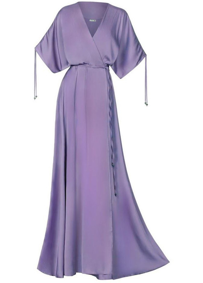 Бузкова платье длинное на запах в японском стиле с поясом - сирень Garna
