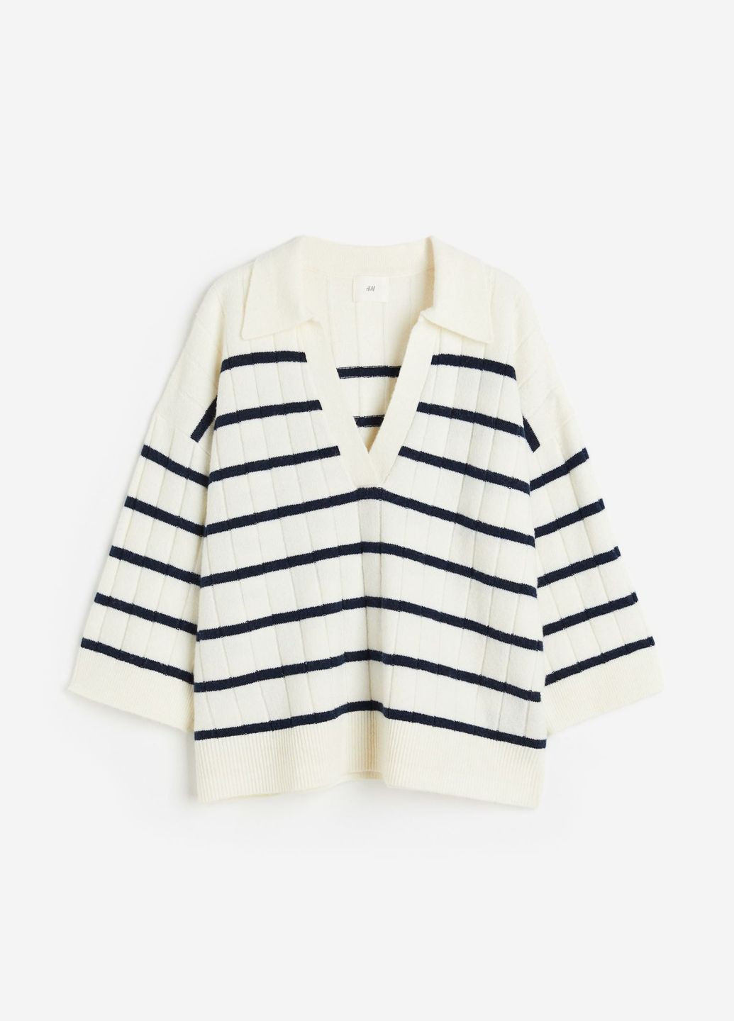 Білий демісезонний светр в рубчик з коміром H&M
