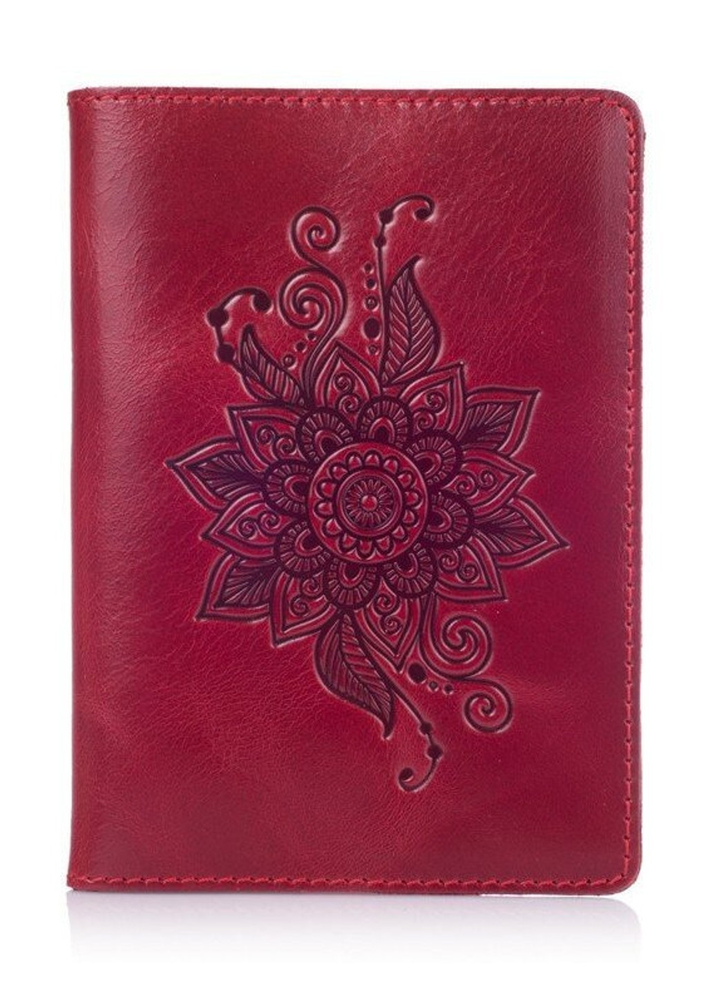 Шкіряна червона обкладинка на паспорт HiArt PC-01 Mehendi Classic Червоний Hi Art (268371420)