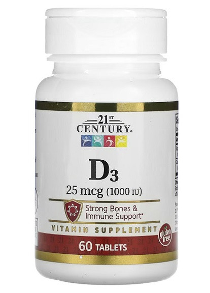 Vitamin D3 1000 IU 25 mcg 60 Tabs 21st Century (258499255)