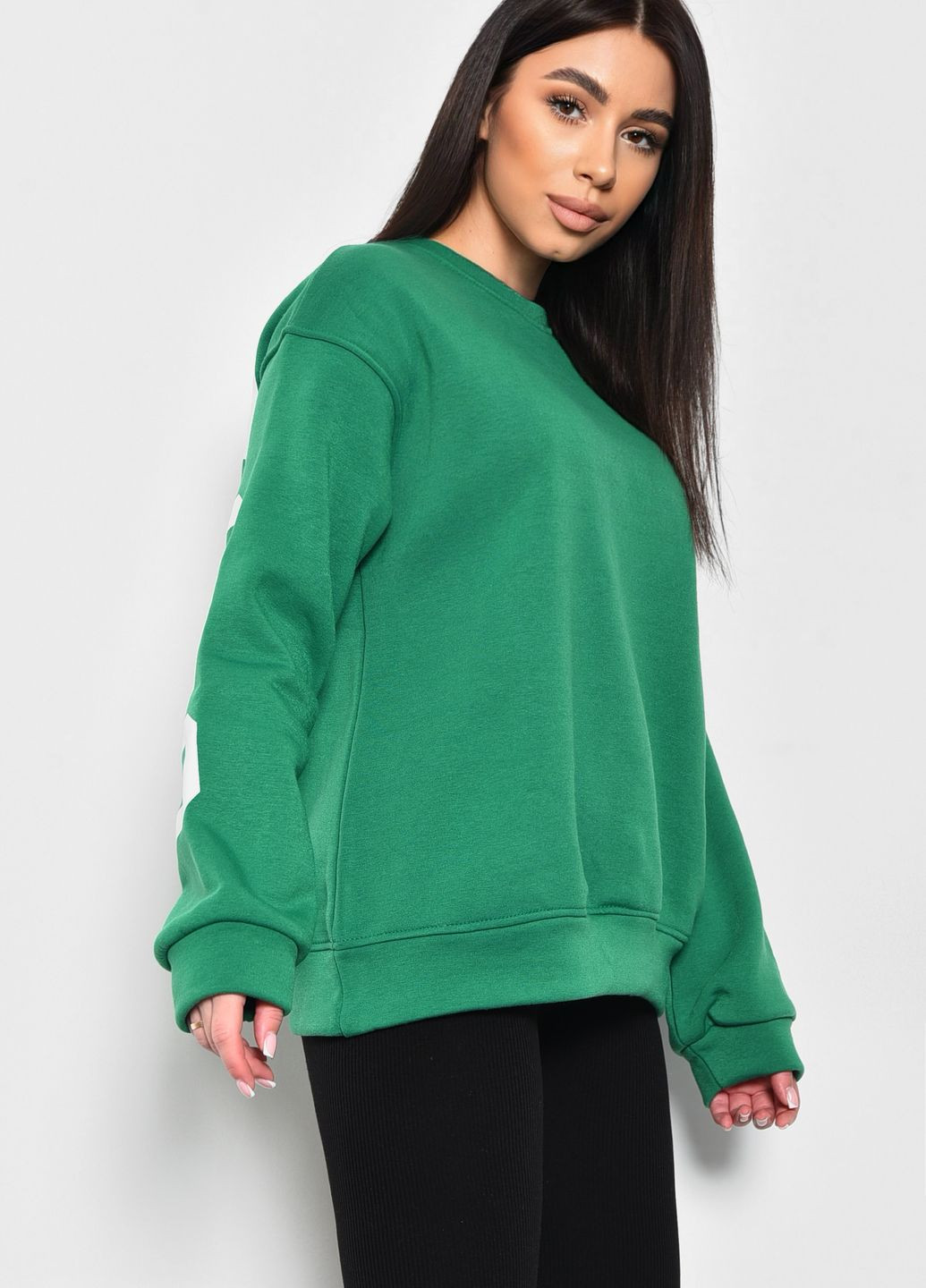 Світшот жіночий зеленого кольору Let's Shop - Прямий крій напис зелений спортивний поліестер - (276963267)