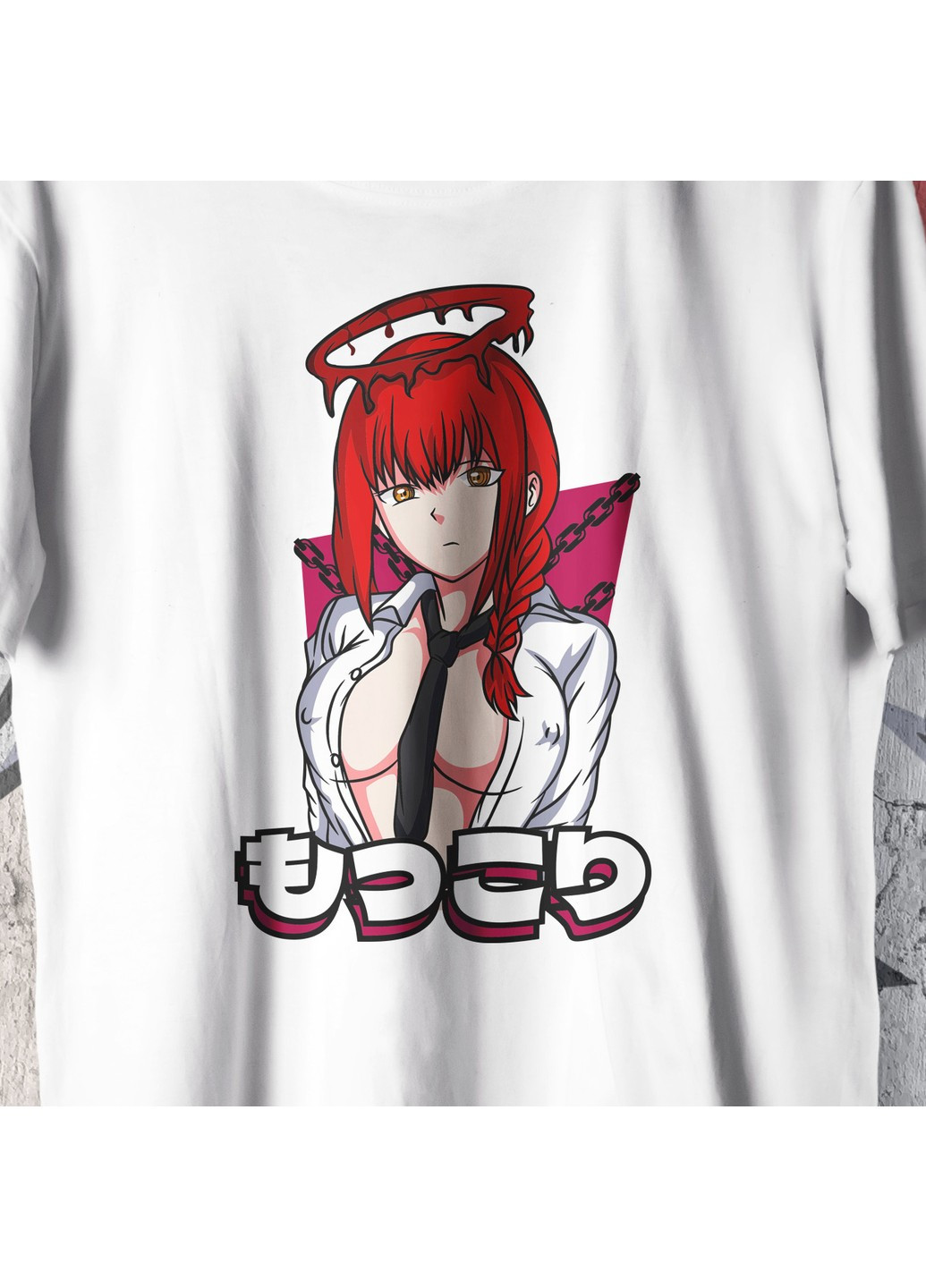 Белая футболка c принтом человек бензопила - макима se we No Brand