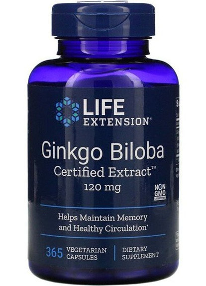 Ginkgo Biloba Certified Extract 120 mg 365 Veg Caps Life Extension (256720349)