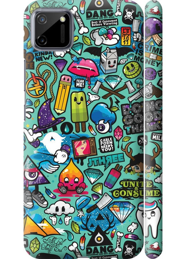 3D пластиковий матовий чохол 'Стікер бомбінг 1' для Endorphone Realme C11 2020 (258052041)