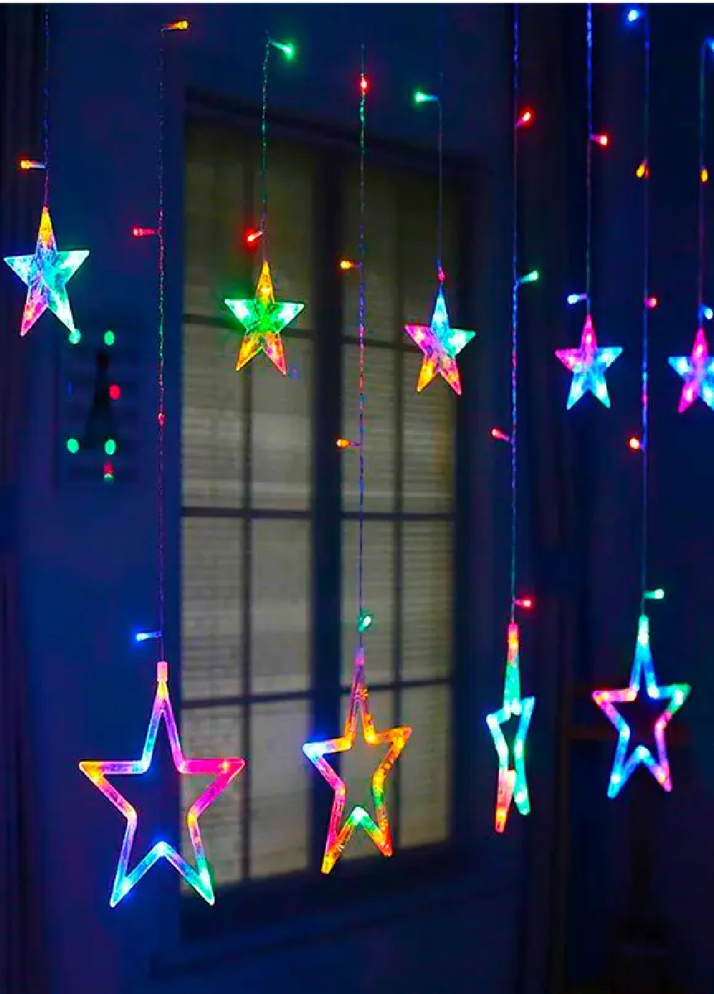 Світлодіодна святкова кімнатна гірлянда штора великі та маленькі зірки 120 LED ламп 4.1 м (475449-Prob) Мультикольорова Unbranded (267721820)