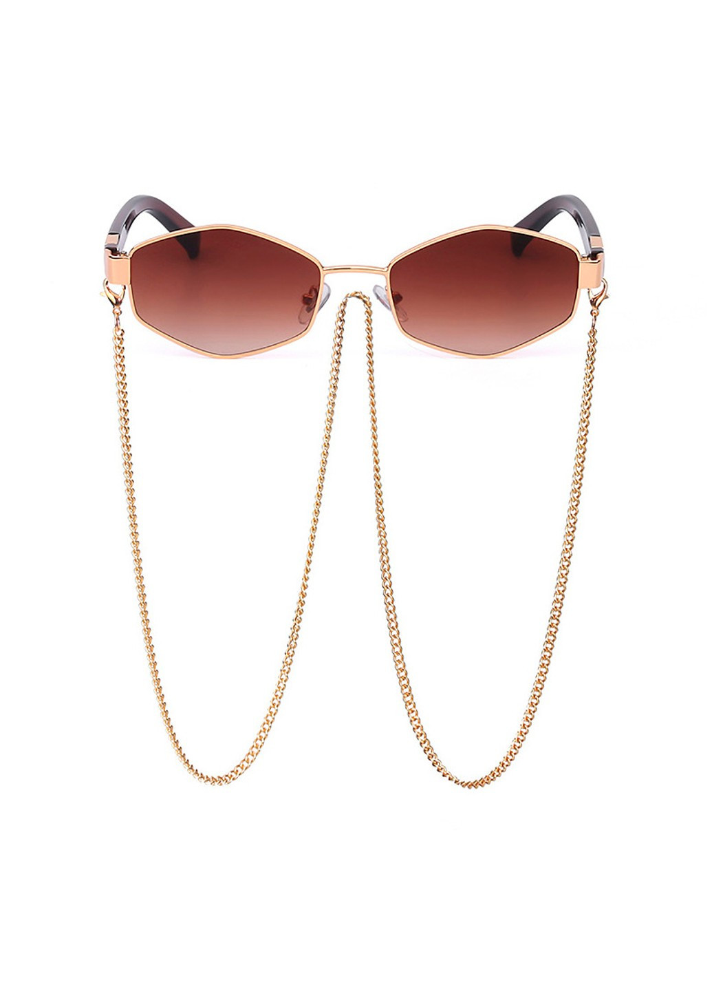 Сонцезахисні окуляри шестигранні з ланцюжком Delight коричневі з золотом No Brand (277979513)