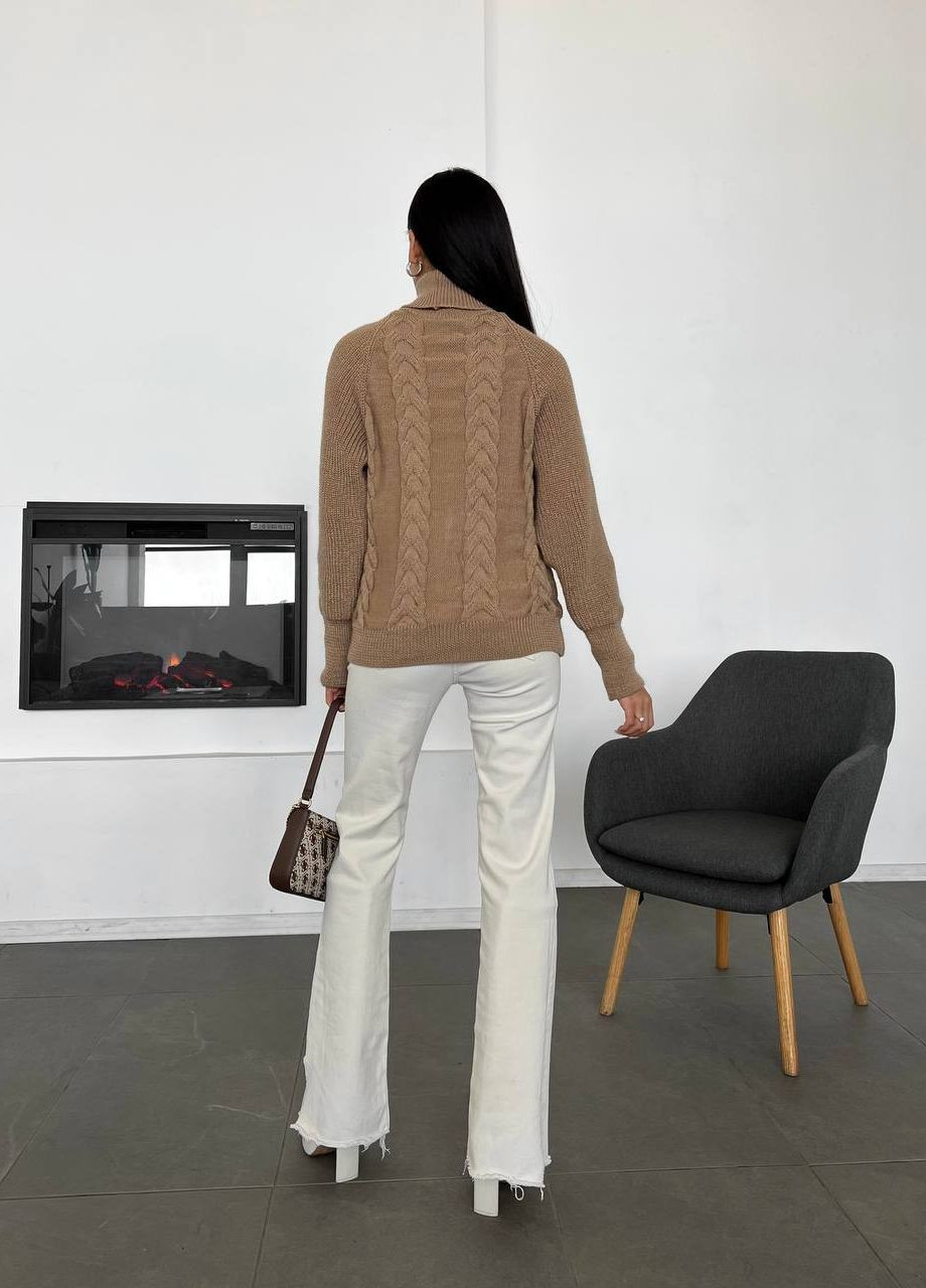 Женский вязаный свитер с объемными рукавами цвет кемел р.42/46 443577 New Trend (266784006)