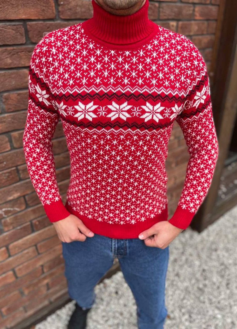 Червоний зимовий чоловічий новорічний светр No Brand