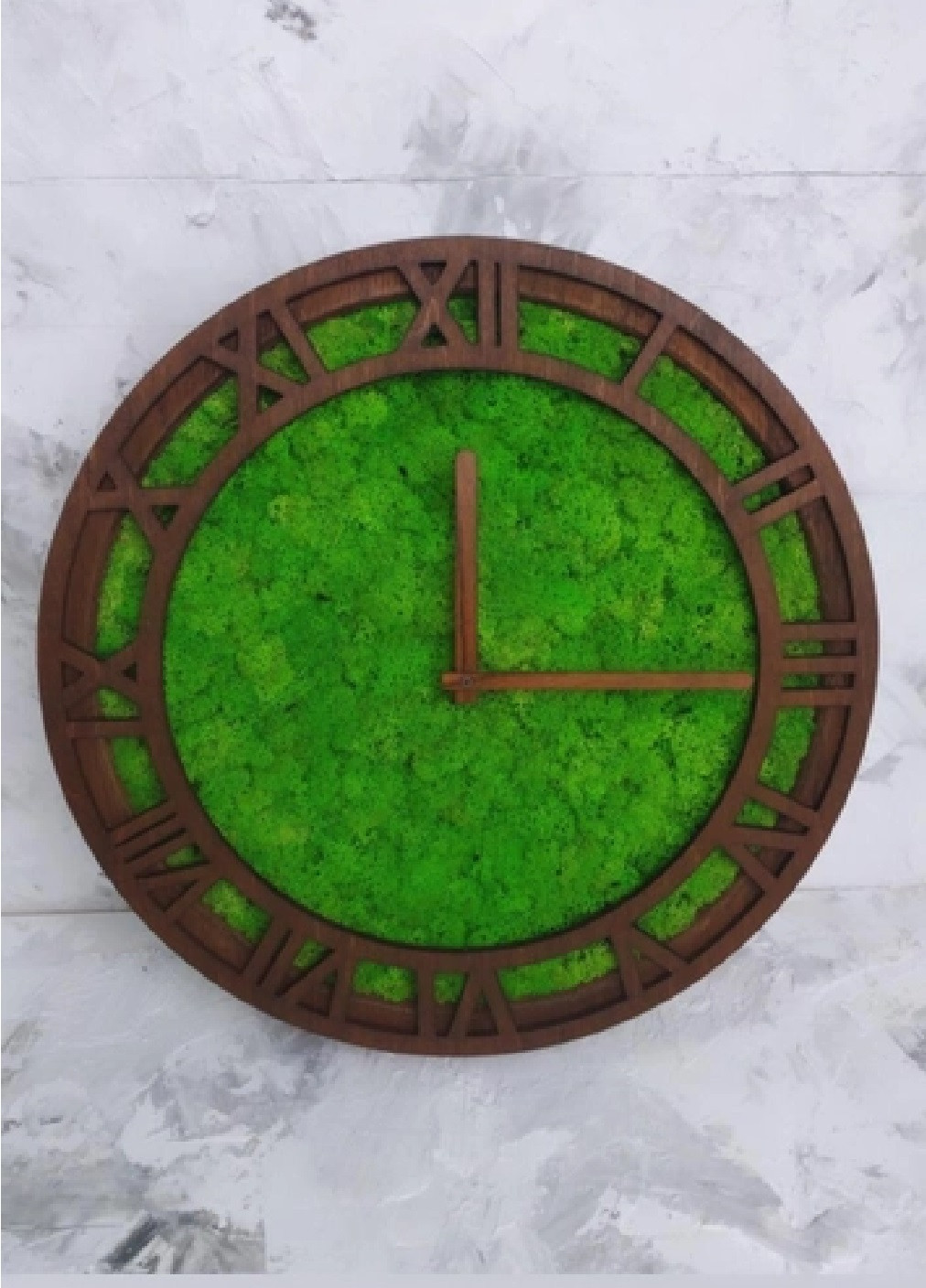 Годинник настінний практичний універсальний круглий зі стабілізованим мохом із дерева 20х20х4 см (475783-Prob) Коричневий Unbranded (271140869)