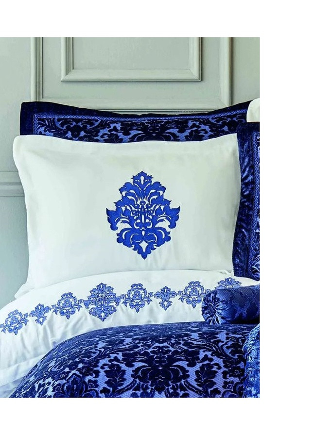Набір постільна білизна з покривалом - Volante lacivert синій Karaca Home (258757273)