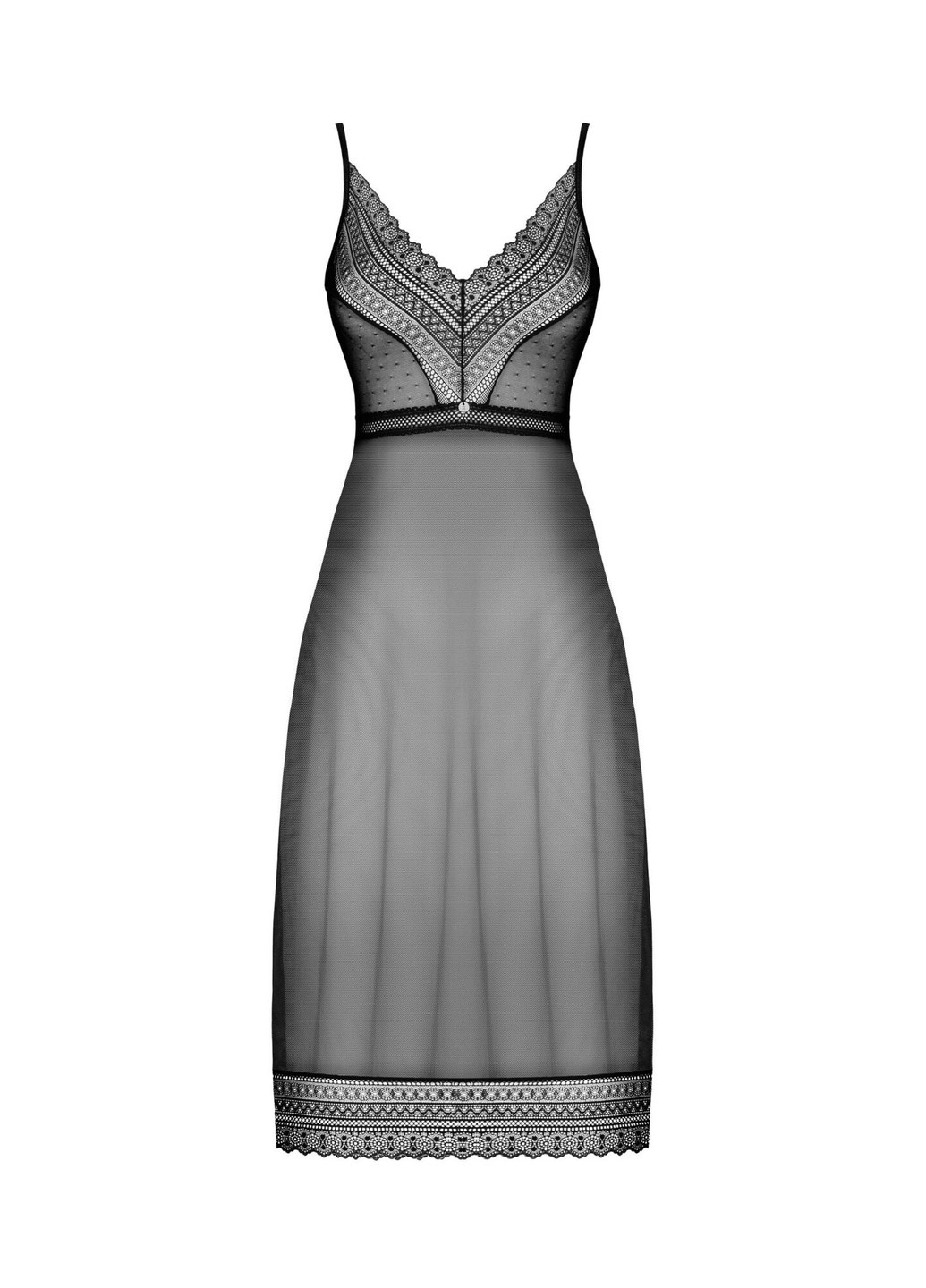 Полупрозрачная длинная сорочка Estiqua chemise XL/2XL, черный, ассиметричный крой Obsessive (271991863)