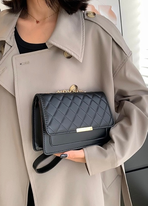 Женская классическая сумочка стеганая кросс-боди через плечо черная No Brand (259406145)