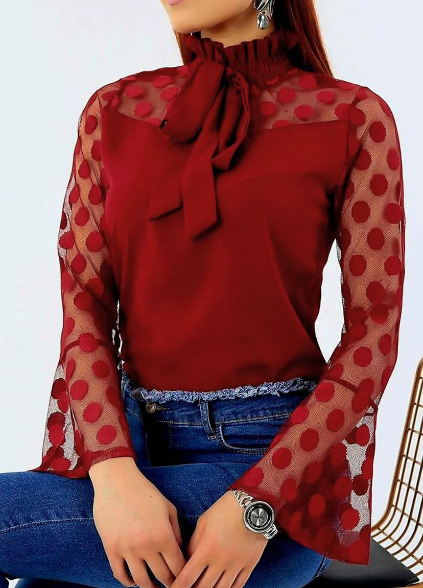 Бордовая демисезонная блузка женская бордового цвета с баской Let's Shop