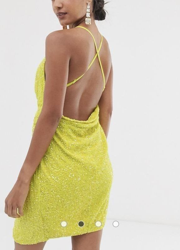 Салатова сукня міні з драпіруванням та паєтками Asos
