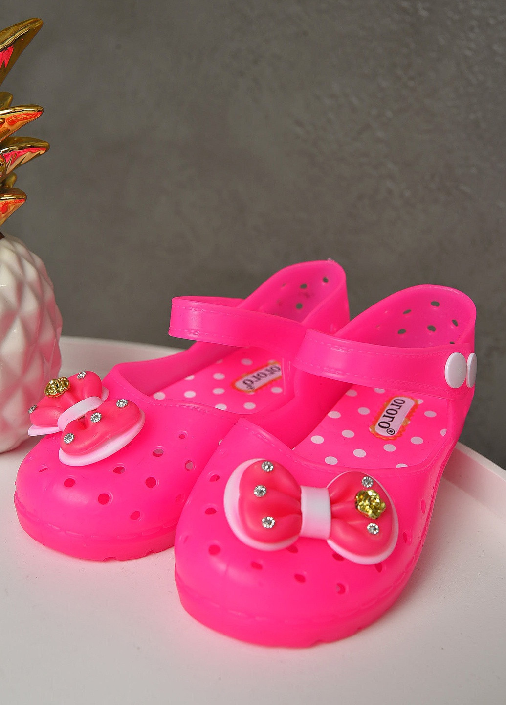 Малиновые туфли детские девочка силиконовые малинового цвета с бантиком с ремешком Let's Shop