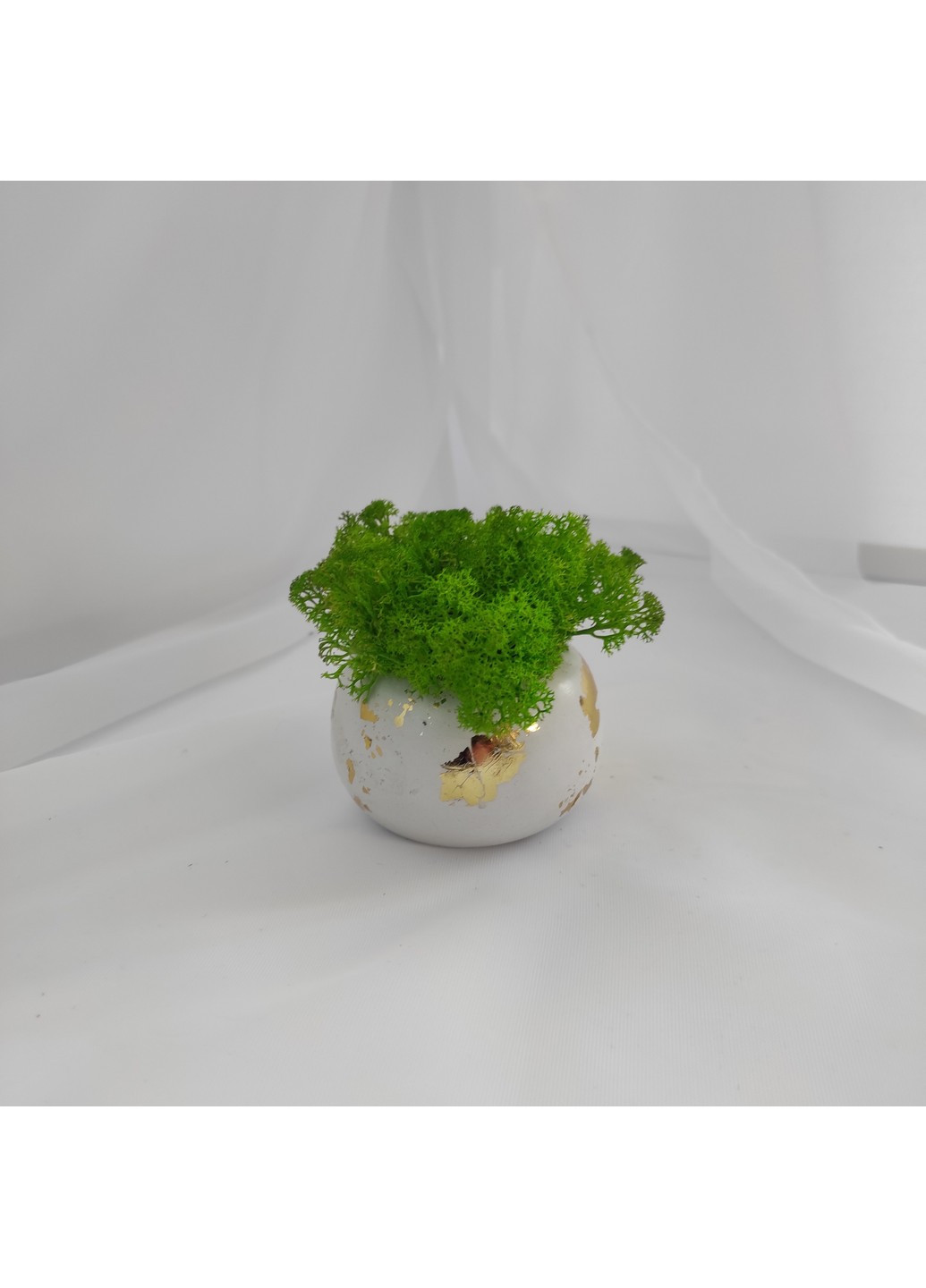 Кашпо Сфера, белая украшенная талью со светло-зеленым мхом Trensi (258512371)