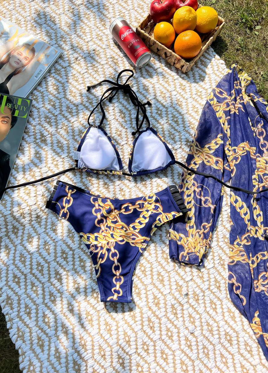 Комбинированный летний стильный женский купальник с туникой No Brand