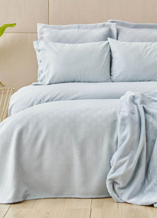 Набор постельное белье с покрывалом + плед - Infinity New a.mavi голубой евро (8) Karaca Home (258186352)