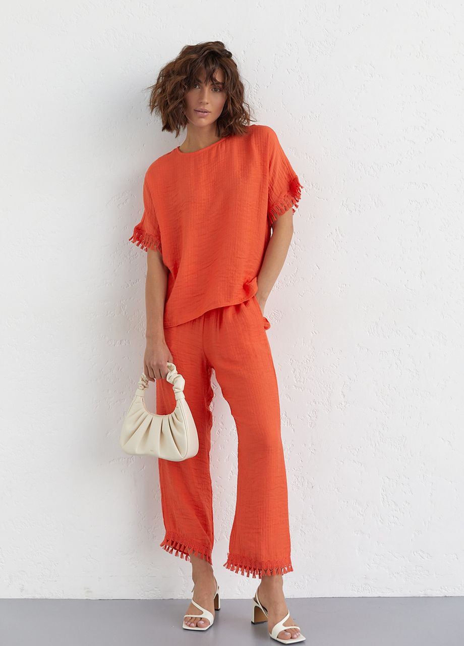 Жіночий костюм з бахромою - помаранчевий Lurex (262810160)