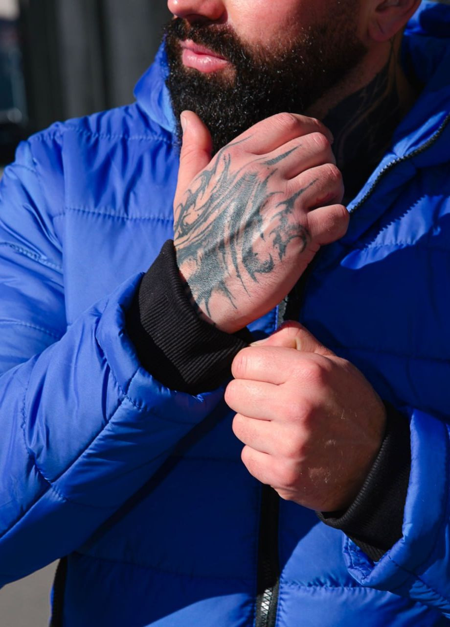 Синя зимня коротка зимова куртка з капюшоном Vakko