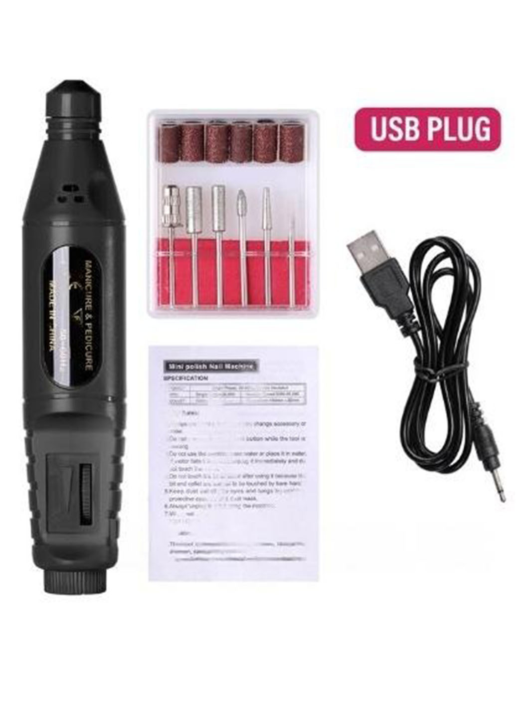 Портативний фрезер для манікюру та педікюру 6 насадок та 6 смуг для шліфування Good Idea (267726833)