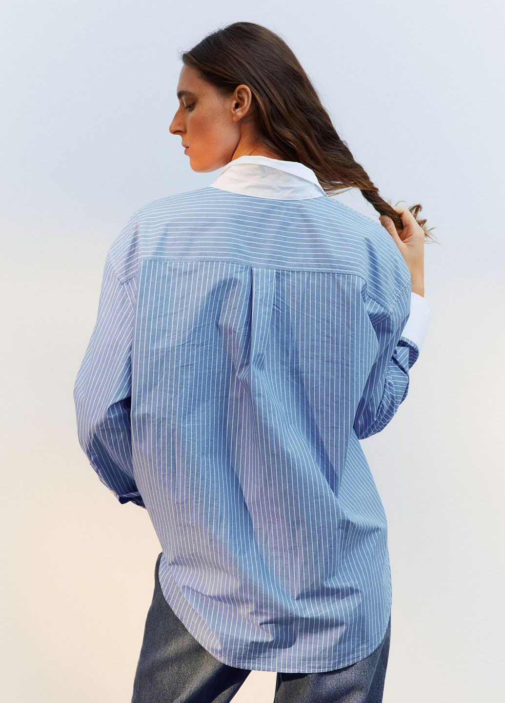 Голубой повседневный рубашка в полоску H&M с длинным рукавом