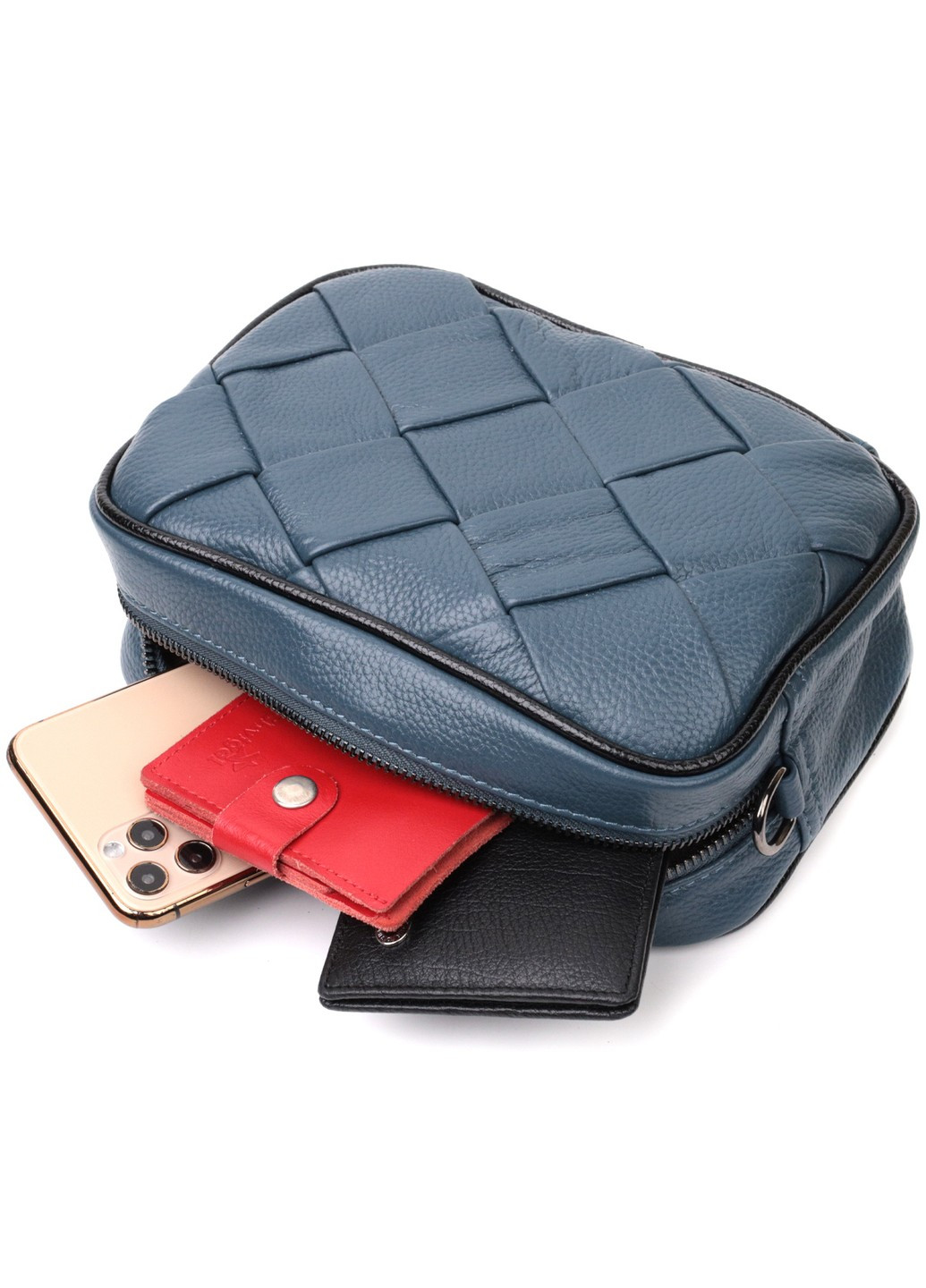 Кожаная сумка с переплетами для стильных женщин 22408 Синяя Vintage (276461816)
