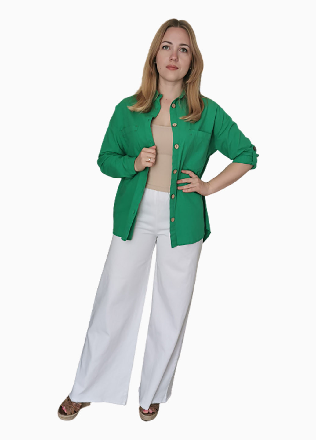Зеленая кэжуал рубашка Luvete с длинным рукавом