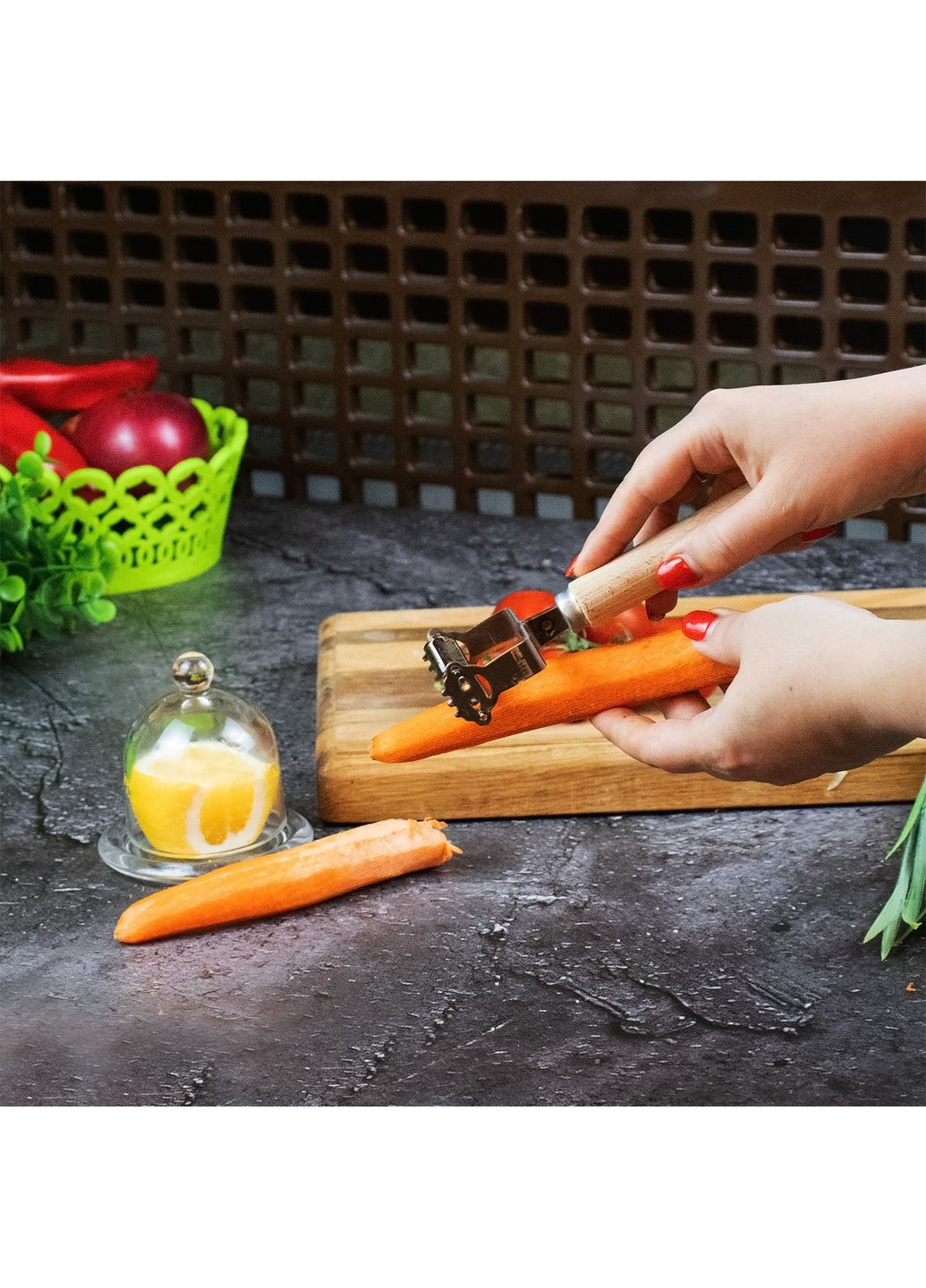 Нож для очистки экономка + шинковка для овощей и корейской морковки стальная двухсторонняя 17 см Master Class (260330887)