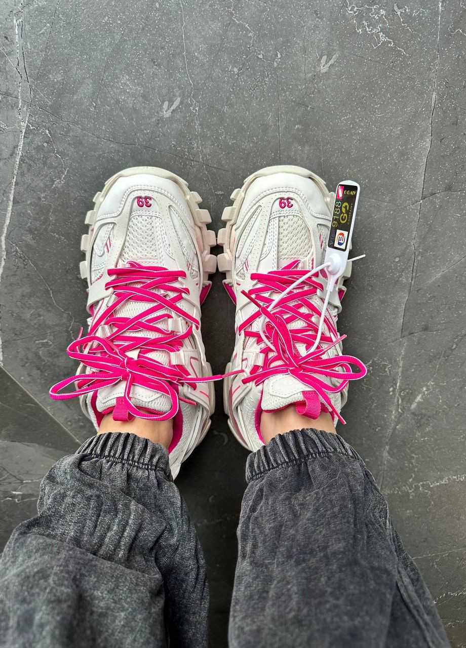Белые всесезонные кроссовки Vakko Balenciaga Track White/Pink