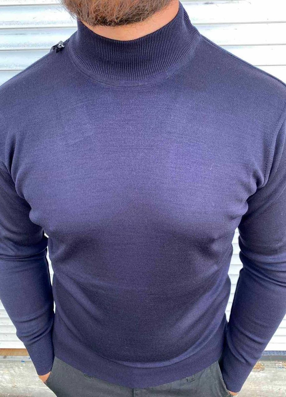 Синий демисезонный мужской однотонный свитер No Brand